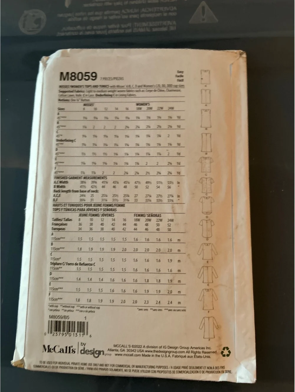 McCall's M8059 Sewing Pattern for Women's Tops Size 6-14